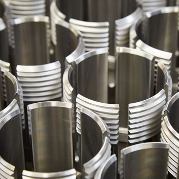 Silver tubular pipe ends lined up